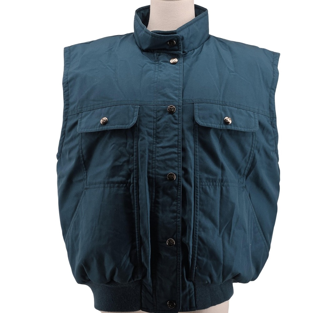 Eddie Bauer Vest Womens L Blue Puffer Collared Insulated Down Snaps Pockets